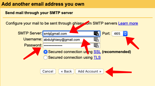 Enter SMTP information